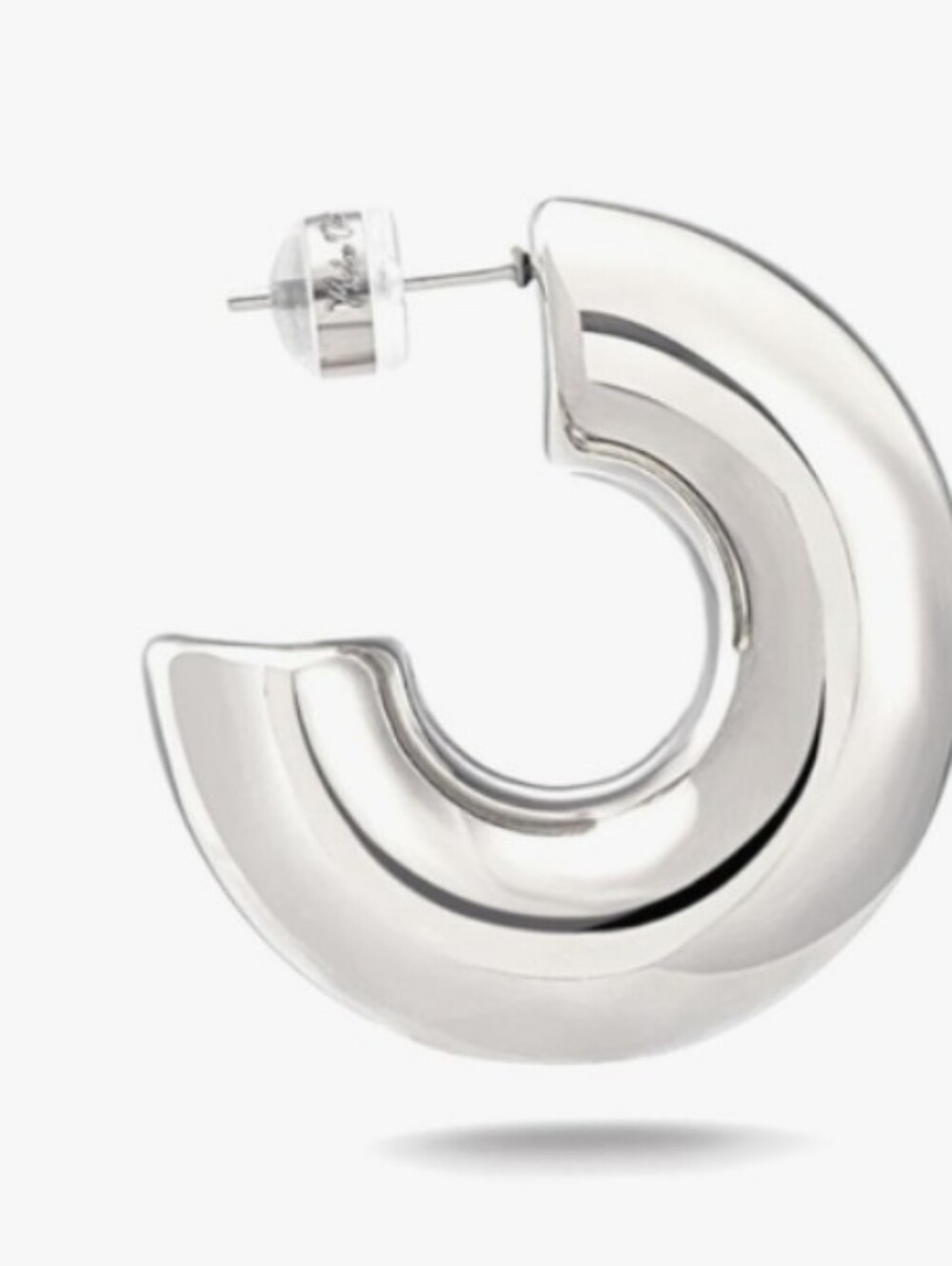 Milan Stainless Steel Chunky Sleek Hoop Earrings Gold-Plated Silver Post - Picture 3 of 10